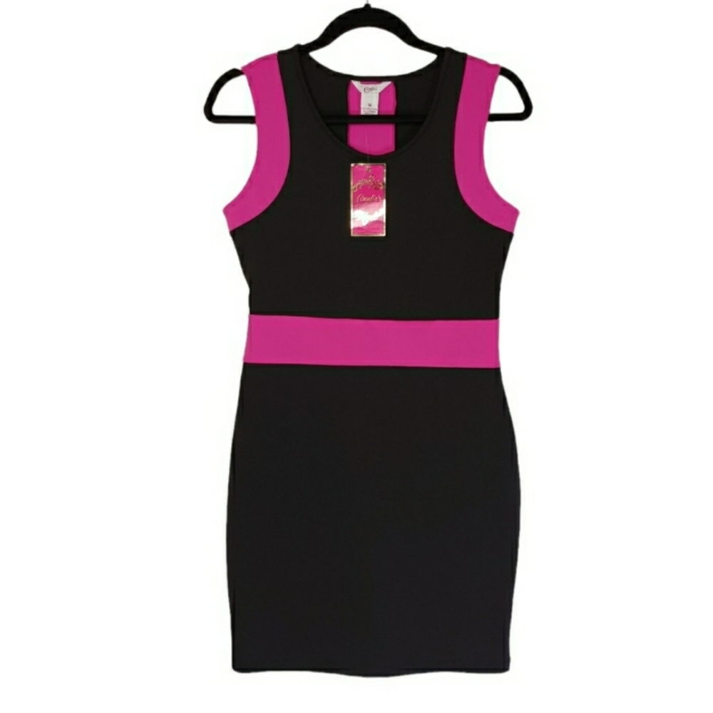 CANDIE'S Black Pink Colorblock Sleeveless Camera Ready Dress Medium NWT